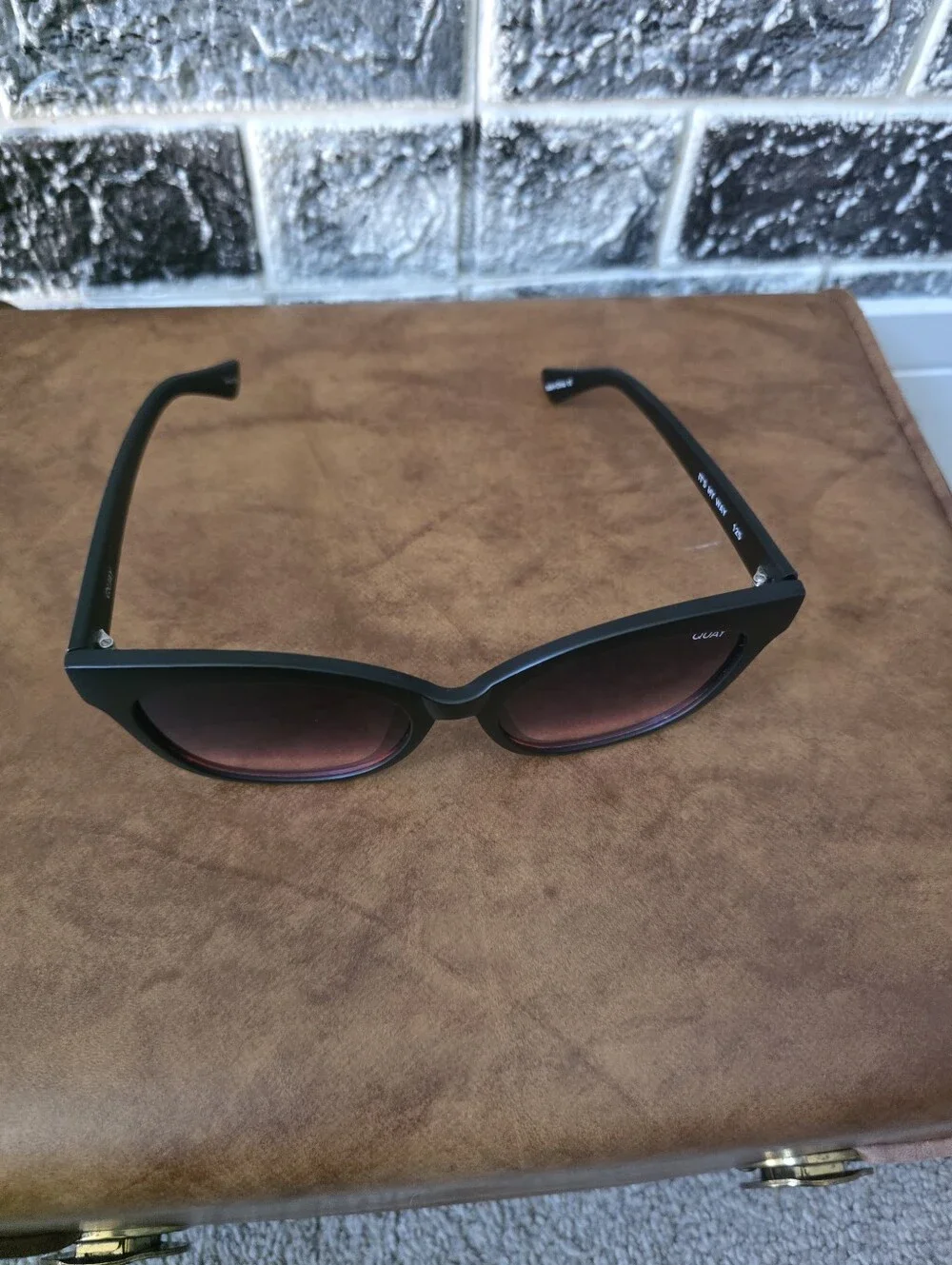 Quay Australia Cat Eye Sunglasses  Black Frame with Brown Gradient Lenses